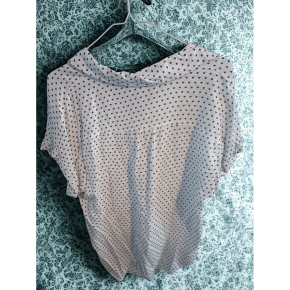 Polka Dot Heart Short Sleeve Blouse with Collar Sim & Sam XL Women's White Nwt - Picture 2 of 3